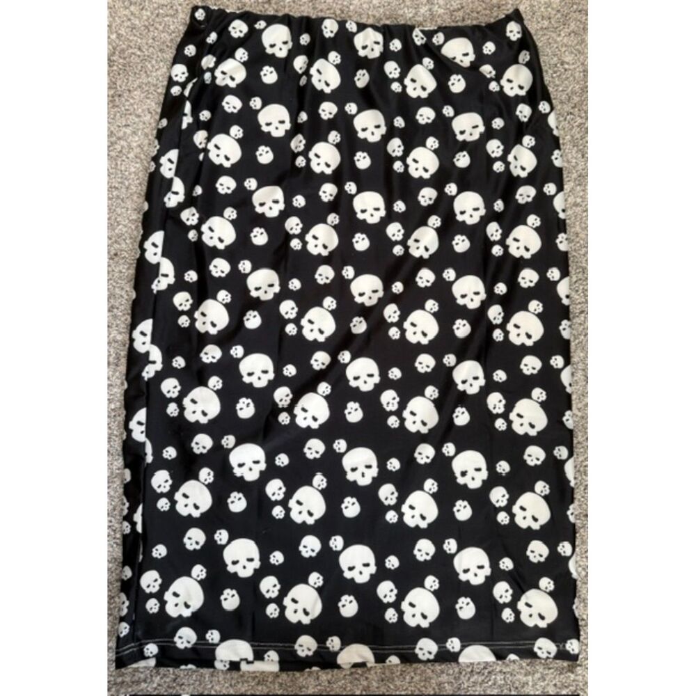 Brickyard Buffalo Skull Print Midi Skirt Black White Goth Punk Layered